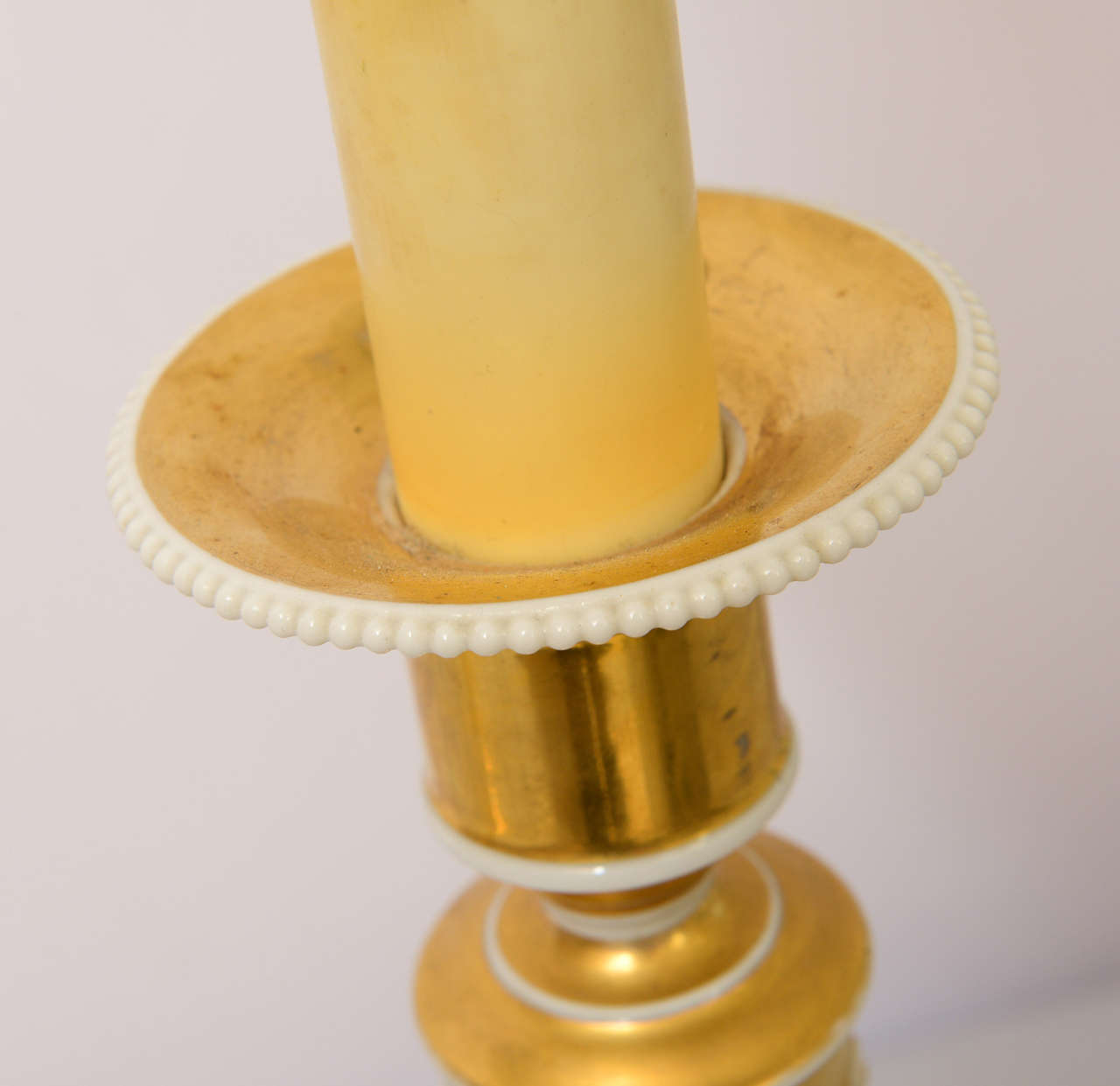 Fine Pair of Gilt Porcelain Candlestick Lamps 4