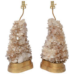 Rare Pair of Carole Stupell Rock Crystal Lamps