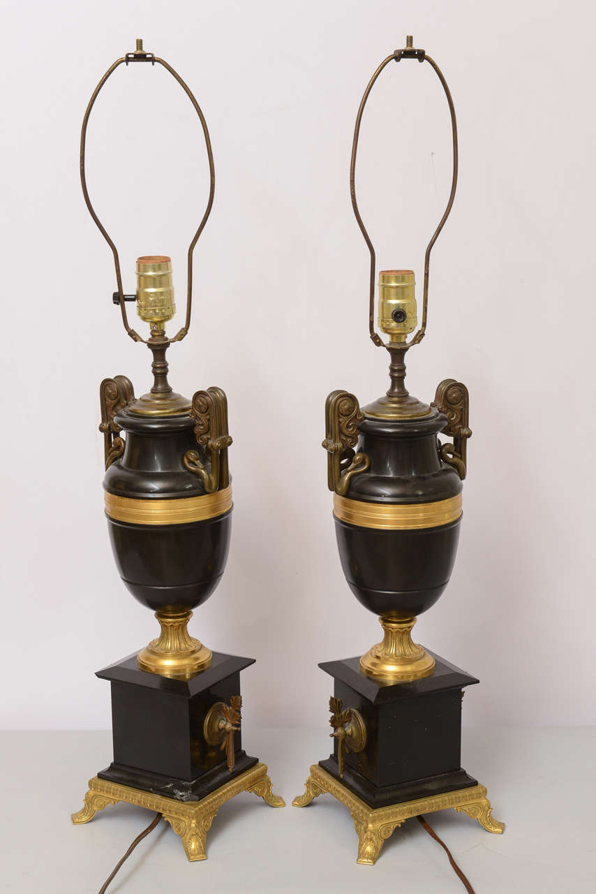 Pair of 19th Century French Neoclassical Urn Lamps For Sale 2