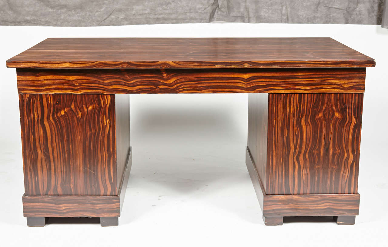 Impressive French Art Deco, Macassar Desk with Inset Carved Panels For Sale 5