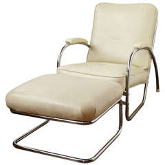 Vintage Royalchrome / Howell Art Deco Tubular Lounge Chair & Ottoman