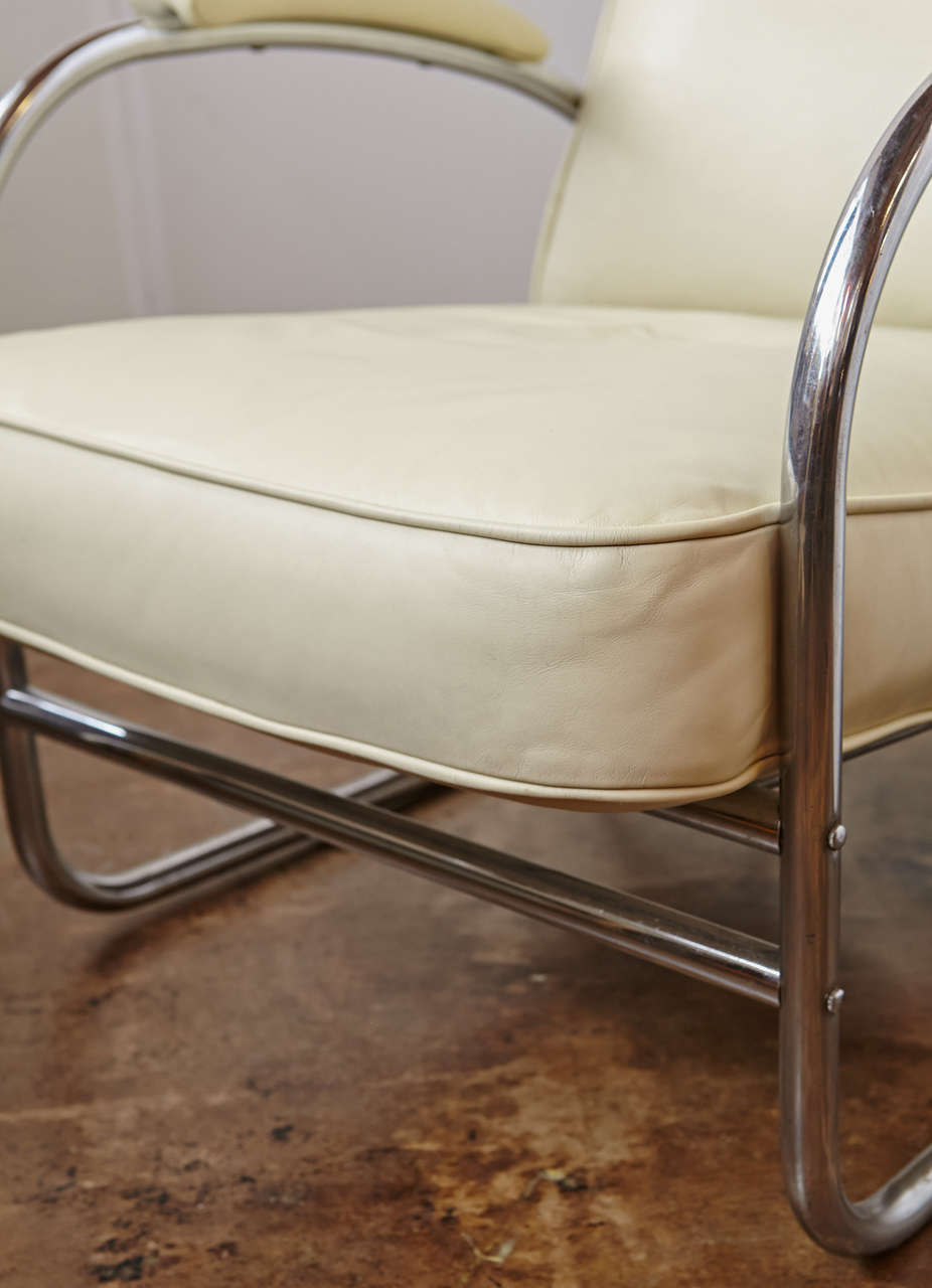 Royalchrome / Howell Art Deco Tubular Lounge Chair & Ottoman In Good Condition In Dallas, TX