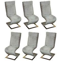 Six Sophisticated "Z" Base Dining Chairs by Rougier