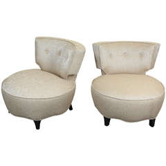 Glamorous Pair of Hollywood Regency Slipper Chairs