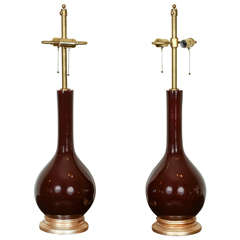 Pair of Lovely Ceramic Table Lamps with a Beautiful Glossy Oxblood Glaze
