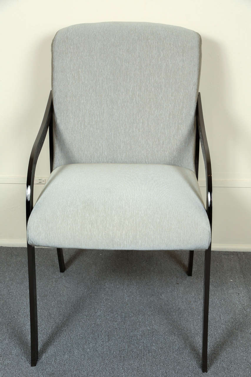 Set of Eight Elegant Polished Black Nickel-Frame Dining Chairs