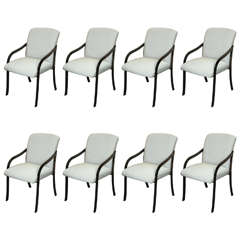 Set of Eight Elegant Polished Black Nickel-Frame Dining Chairs