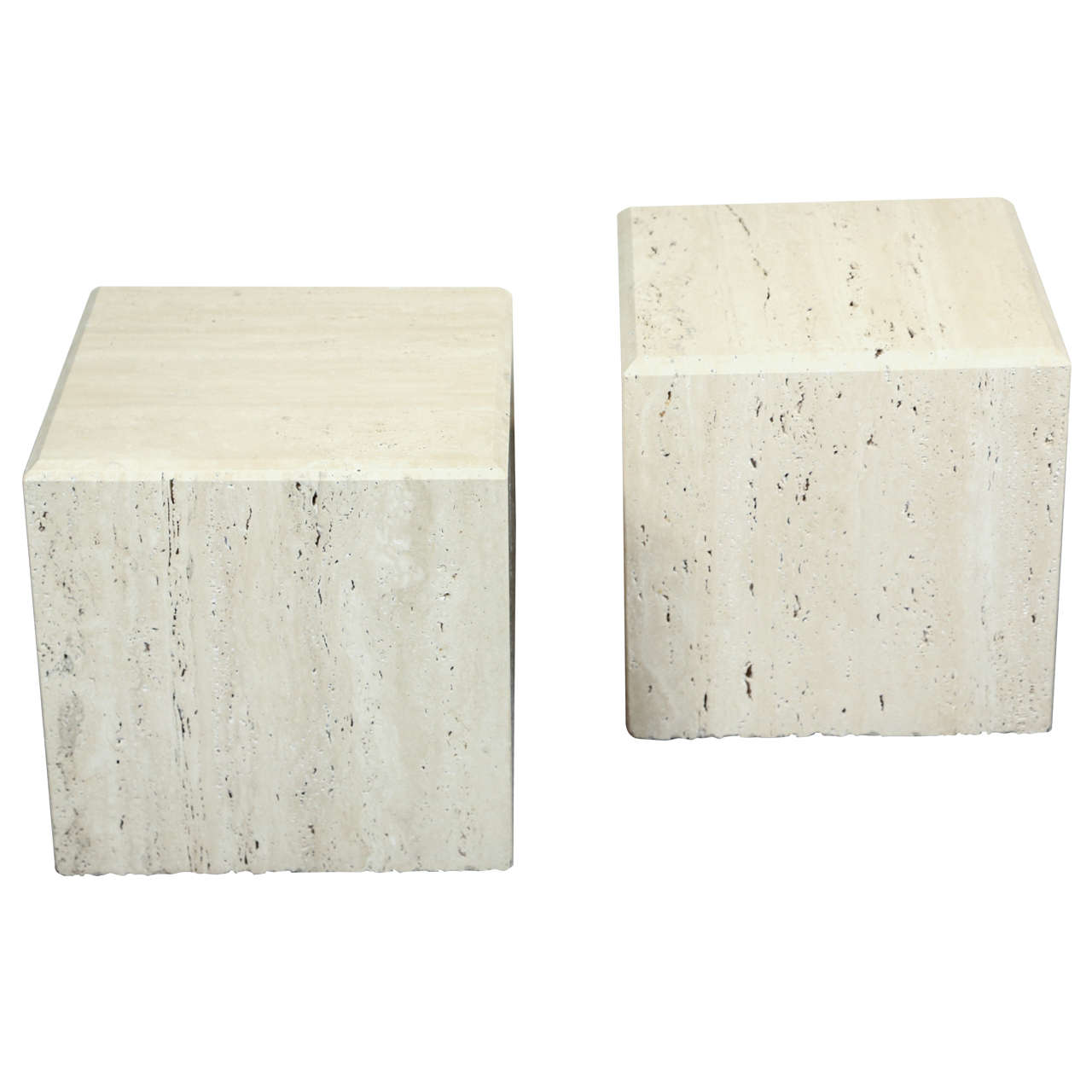 Pair of Stylish Travertine Cube End Tables at 1stDibs