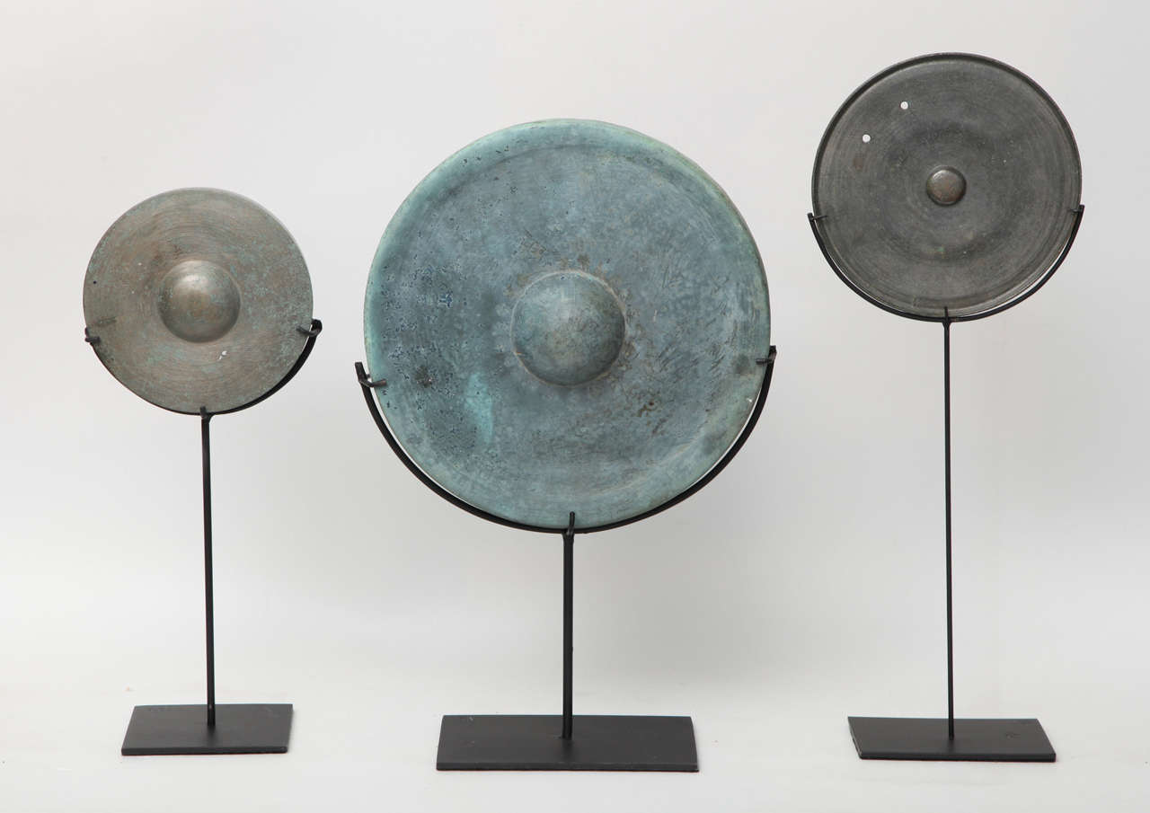 Selection of bronze gongs from Thailand. Sizes and prices vary. Sold separately. Largest dimensions and price shown below.