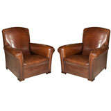 PAIR Leather "Tombstone" Club Chairs - Stylish and Comfortable