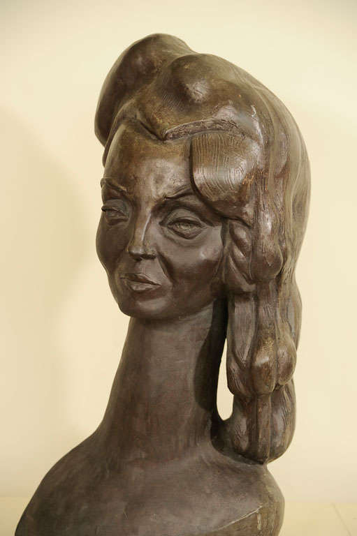 Bronze Bust of a Woman Signed E. Nay 4