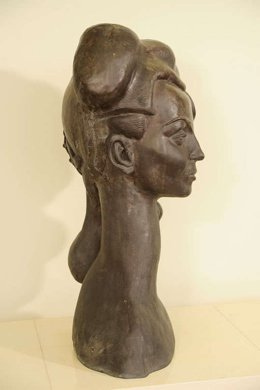 Bronze Bust of a Woman Signed E. Nay In Good Condition For Sale In NYC, NY