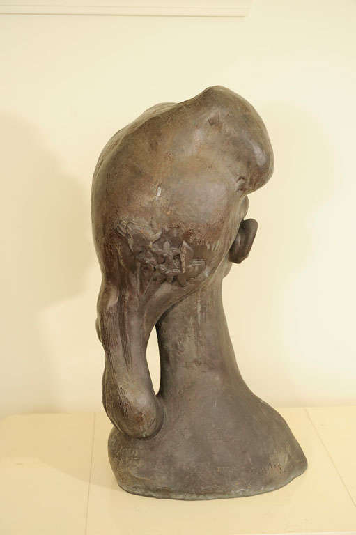Mid-20th Century Bronze Bust of a Woman Signed E. Nay For Sale