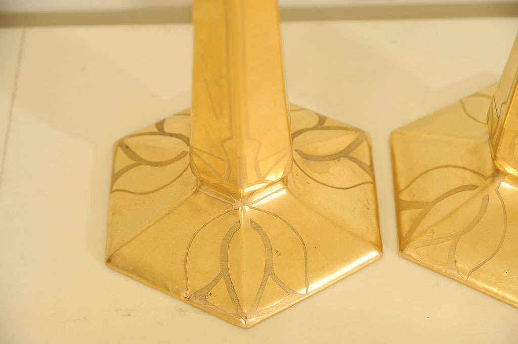 Porcelain A Pair of Art Nouveau Limoges Candlesticks leafed in Gold