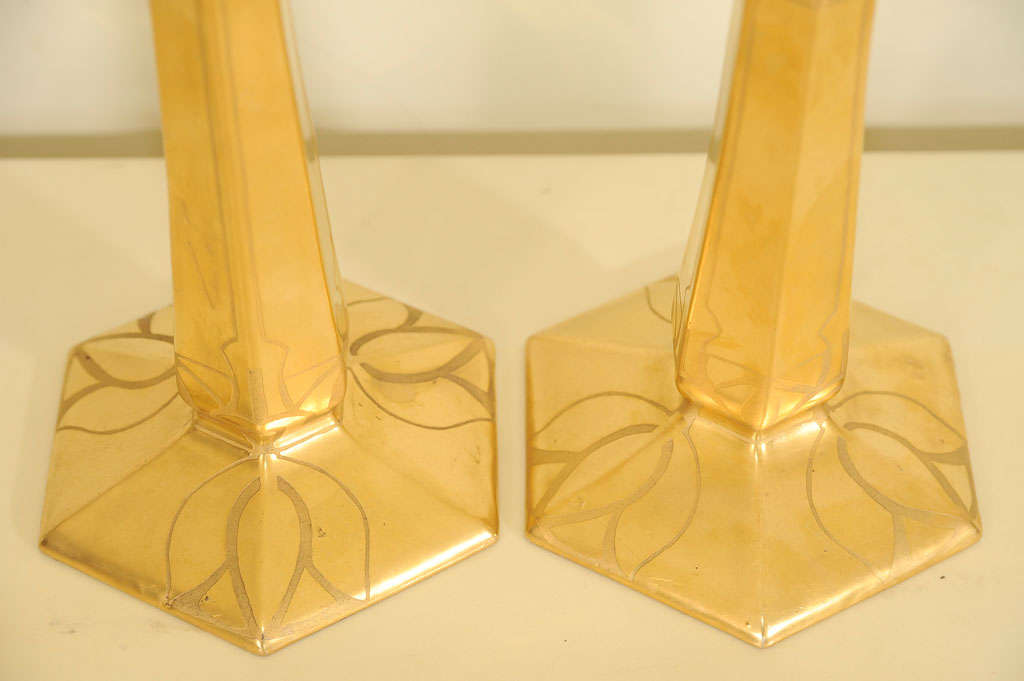 A Pair of Art Nouveau Limoges Candlesticks leafed in Gold 1