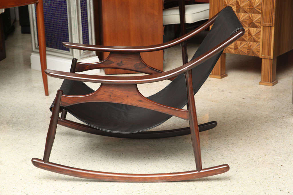 Brazilian A Rare Sergio Rodrigues Rosewood and Leather Rocking Chair
