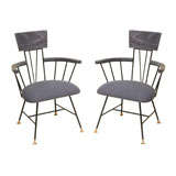 Pair of Cerused Oak and Iron Armchairs