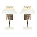 Pair of 60's Chrome and Enamel Raymor Lamps