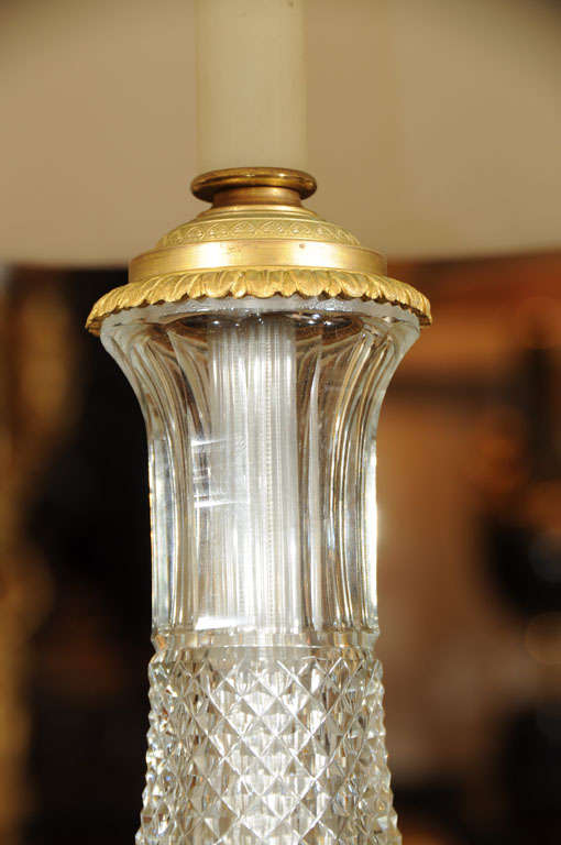 Crystal Pair 19th Century Louis XVI crystal and bronze dore lamps