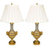 Pair 19th Century Louis XVI crystal and bronze dore lamps