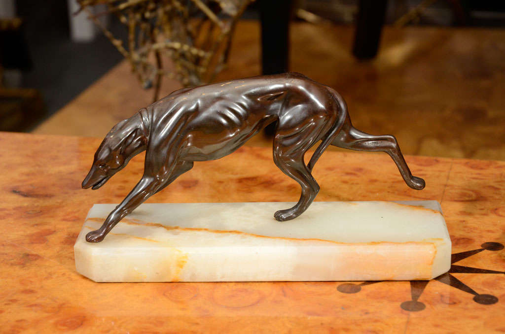 Bronze Greyhound Bookends on Alabaster Bases 3