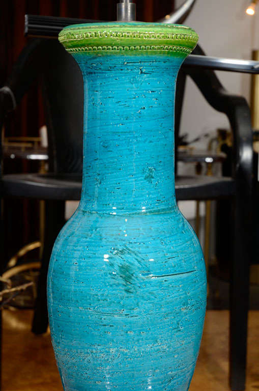 Italian Raymor Blue & Green Pottery Table Lamp For Sale
