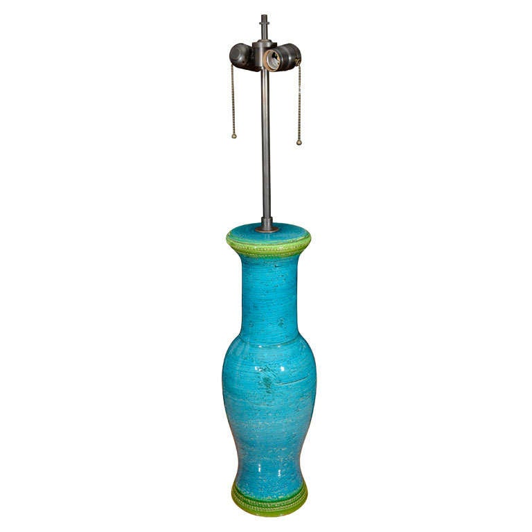 Raymor Blue & Green Pottery Table Lamp For Sale