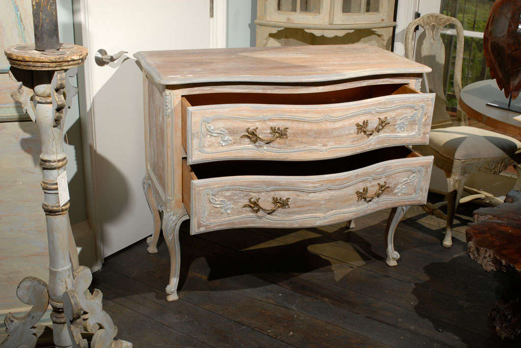 Painted A French Two-Drawer Chest with Tall Cabriole Legs