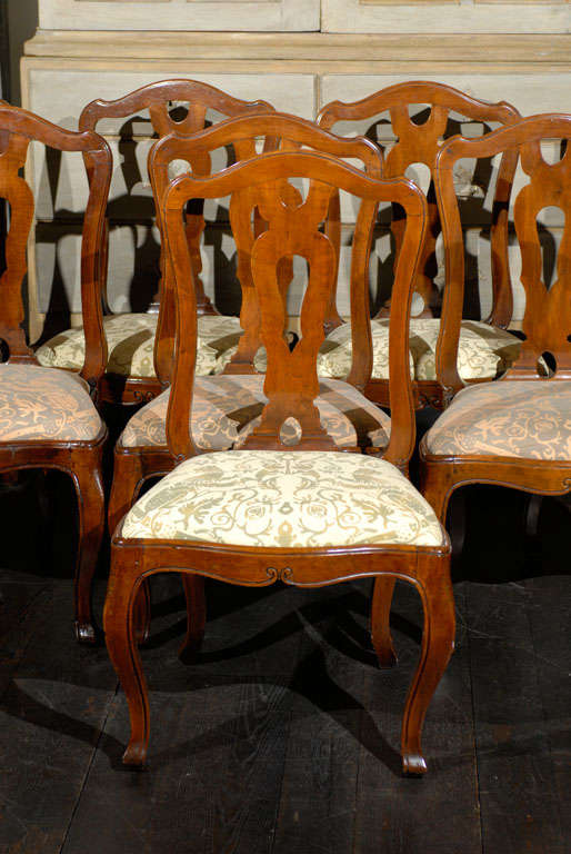 Set of Eight Venetian Walnut Dining Chairs