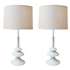 Pair of White Gesso Table Lamps with Custom Shades