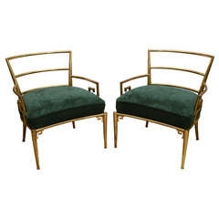Pair of Gilt Metal Armchairs with Greek Key Design