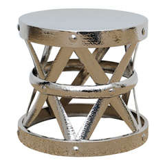 Used Hammered Nickeled Hollywood Regency Garden Stool/ Side Table
