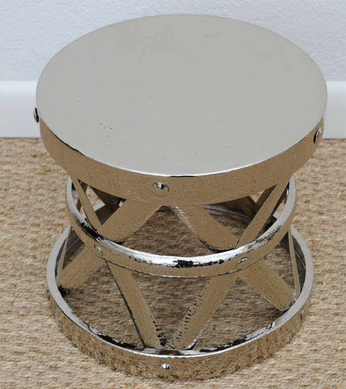 Hammered Nickeled Hollywood Regency Garden Stool/ Side Table at 1stdibs