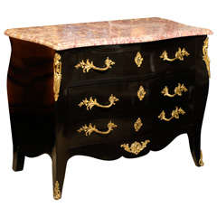 19thc Louis XV Style Ebonized Chest, Ormolu 
Marble Top