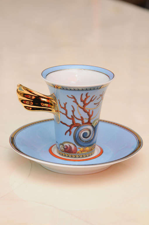 Italian Set of 5  Versace Signed Porcelain Gilded Tea/ Coffee