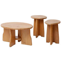 Set of 2 stools and 1 side table, in the manner of Franz-Xaver Sproll