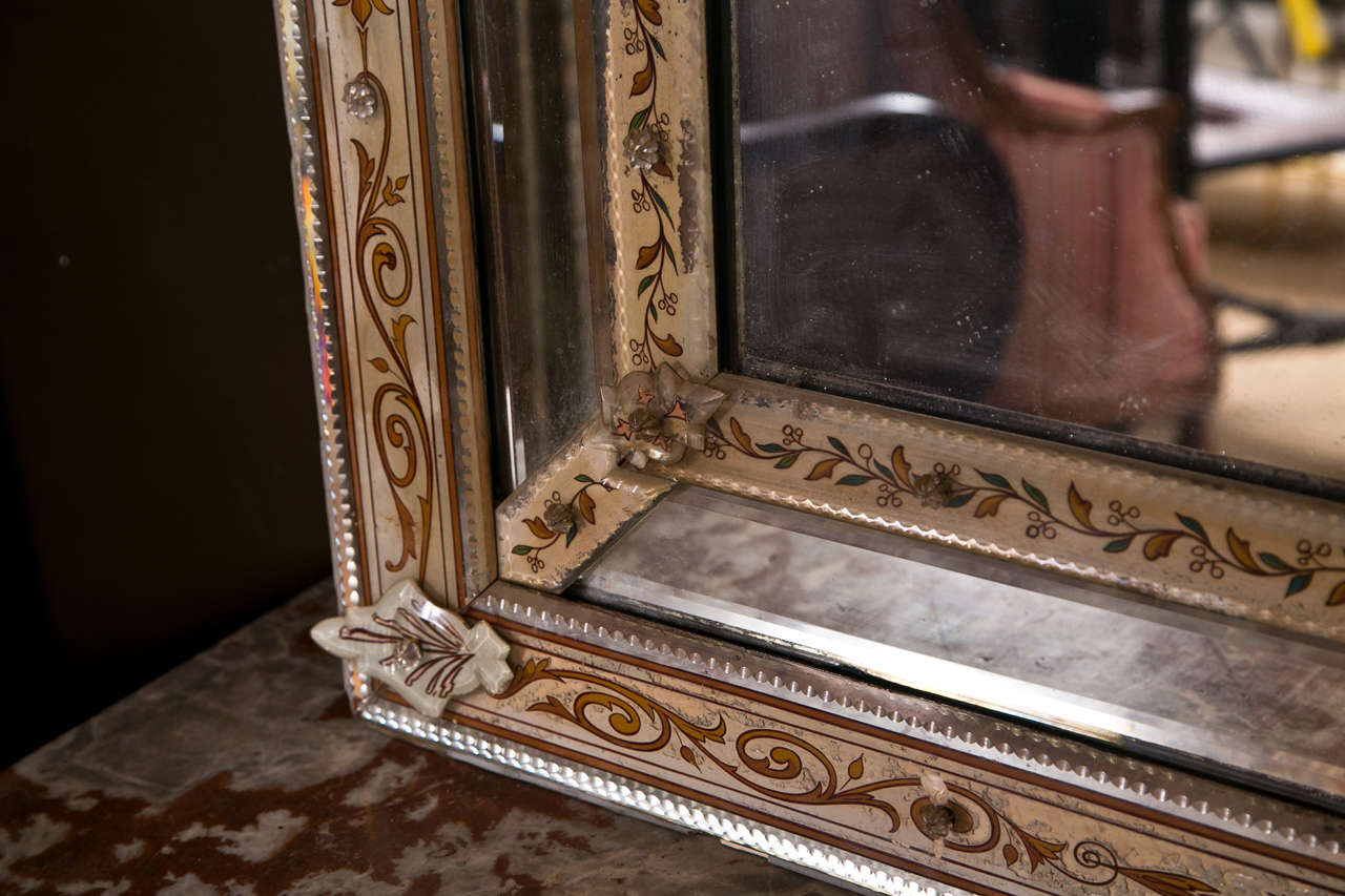 Venetian Reversed Painted Mirror Framed Mirror In Good Condition In Stamford, CT