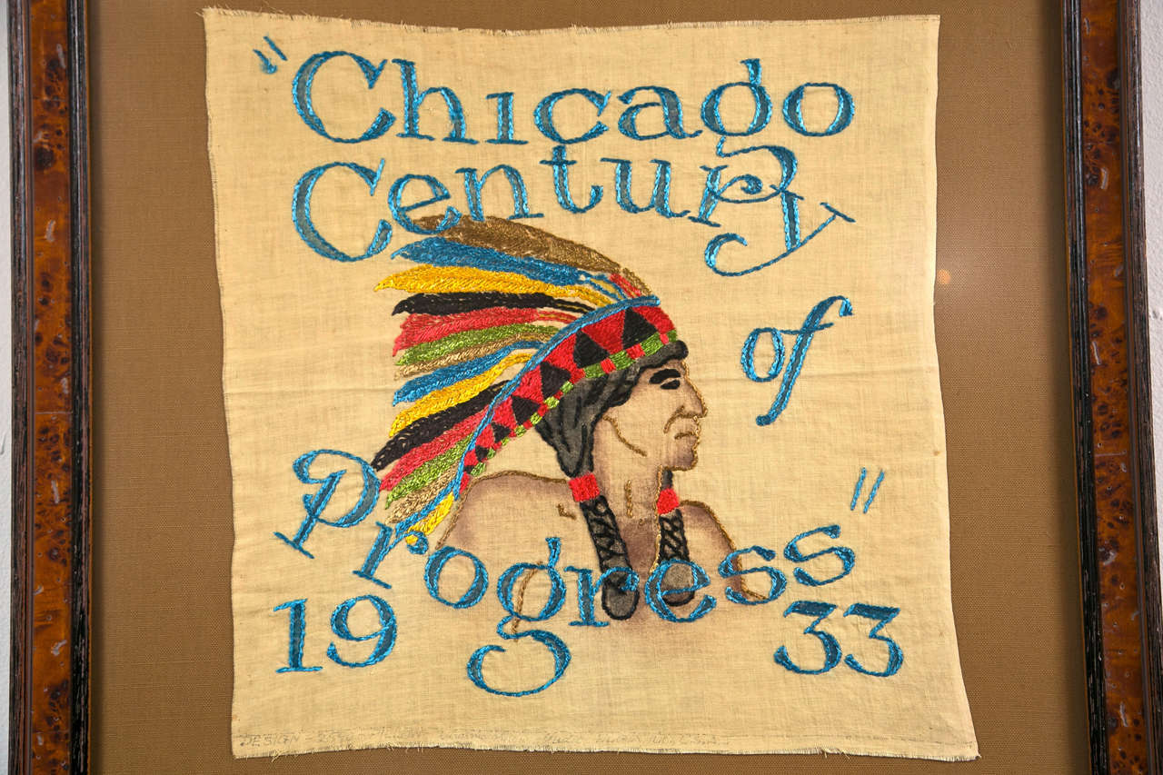 American 1933 Chicago Century Framed Needlepoint