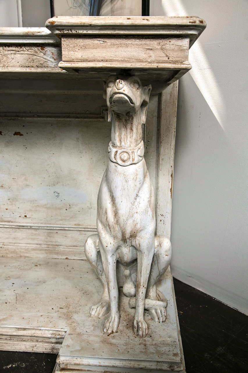 19th c Continental Painted Wood Console with Carved Whippets 1