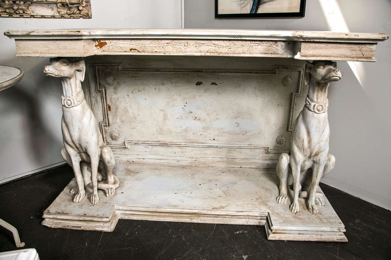 19th c Continental Painted Wood Console with Carved Whippets 3