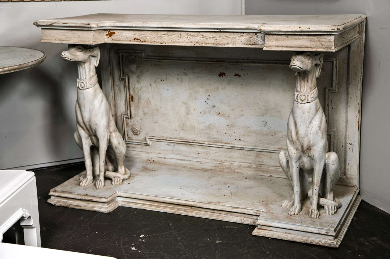 19th c Continental Painted Wood Console with Carved Whippets 6