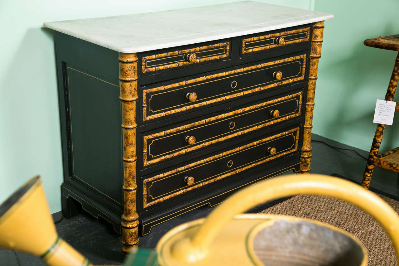 c1860 French Faux Bamboo Chest of Drawers with Marble Top