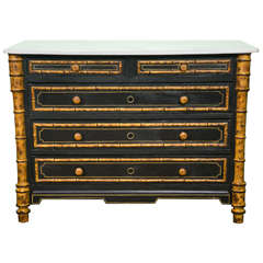 c1860 French Faux Bamboo Chest of Drawers with Marble Top