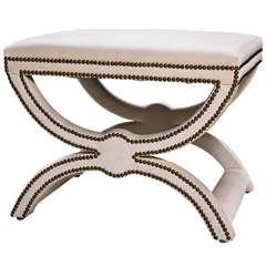 20th C American X Bench with Brass Nailheads Vintage 20th C American X Bench with Brass Nailheads