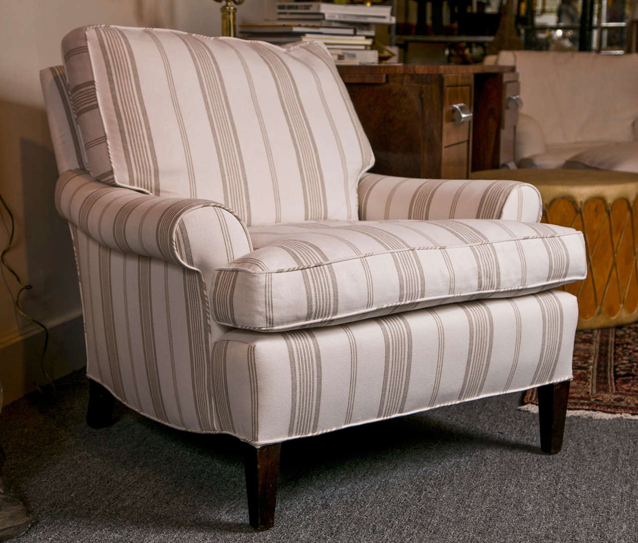 striped chair and ottoman