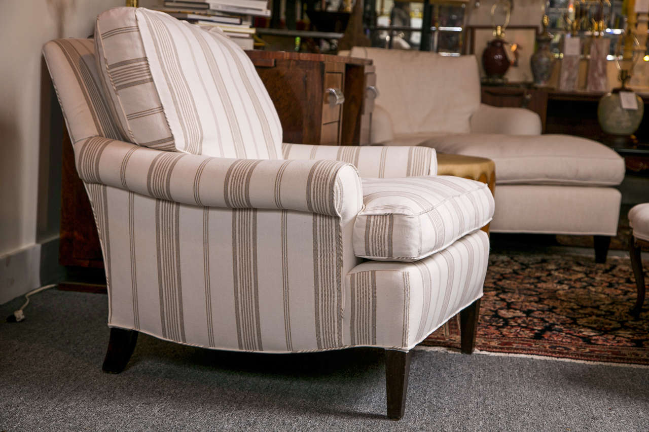 American Striped Club Chair with Ottoman