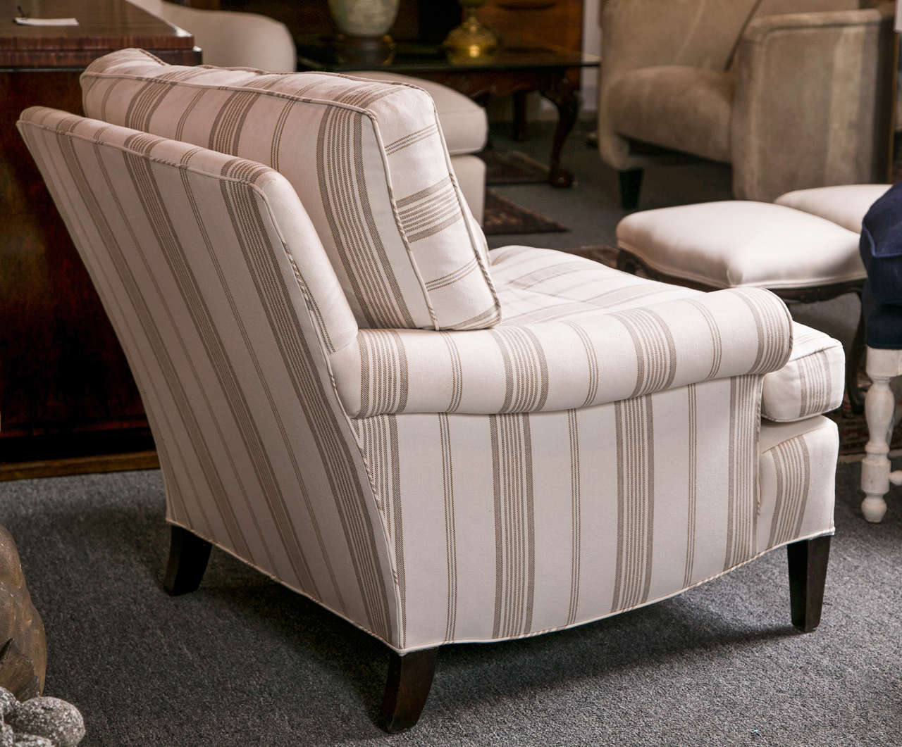 20th Century Striped Club Chair with Ottoman