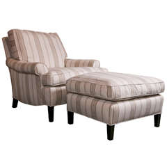 Striped Club Chair with Ottoman