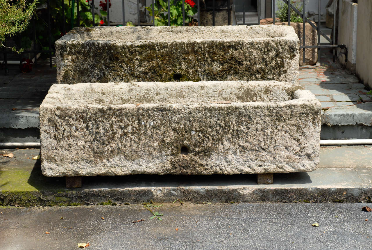 19th Century French Hand Carved Limestone Horse Trough