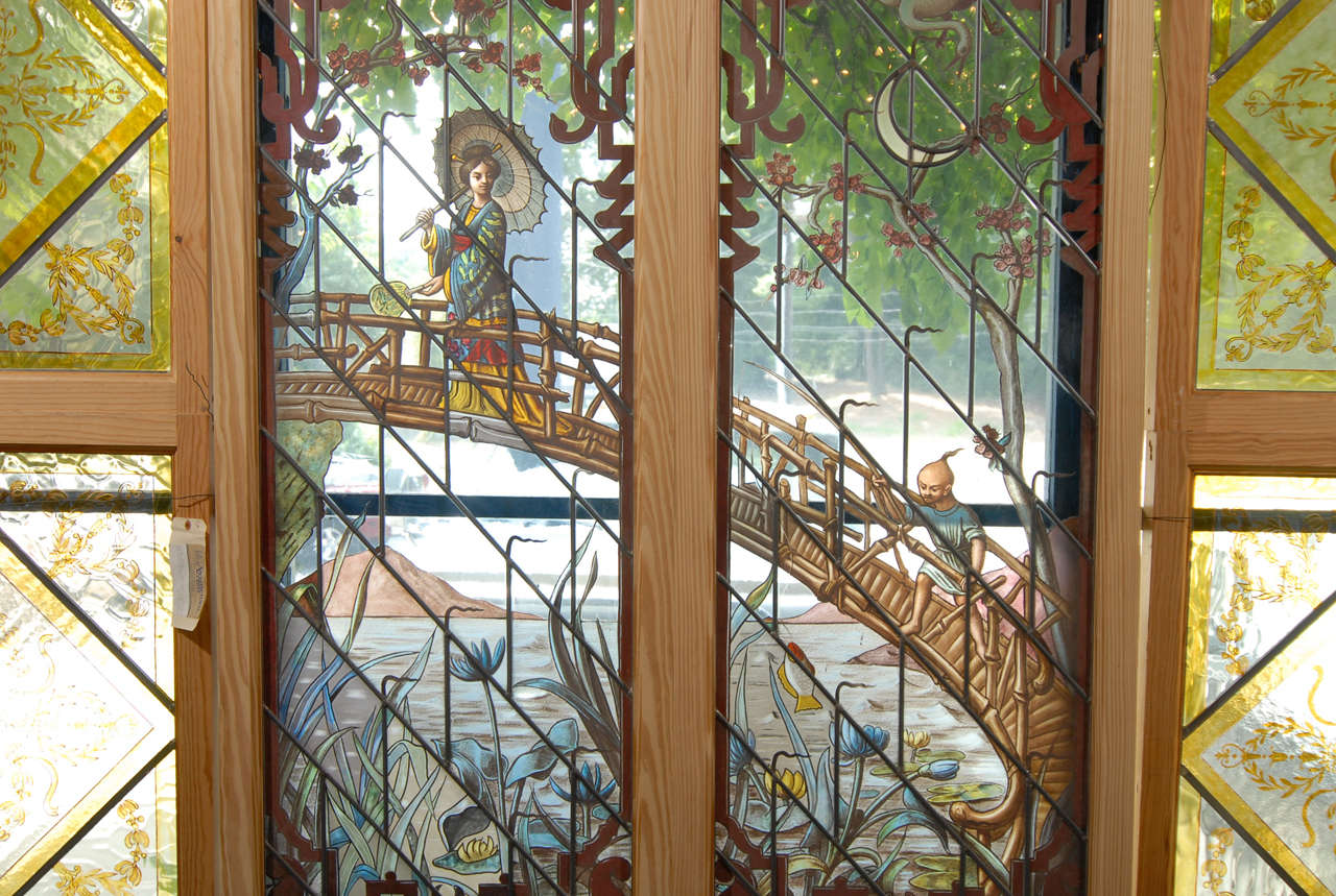 Art Nouveau Pair of Stained Glass Windows from Tours, France circa 1901 For Sale